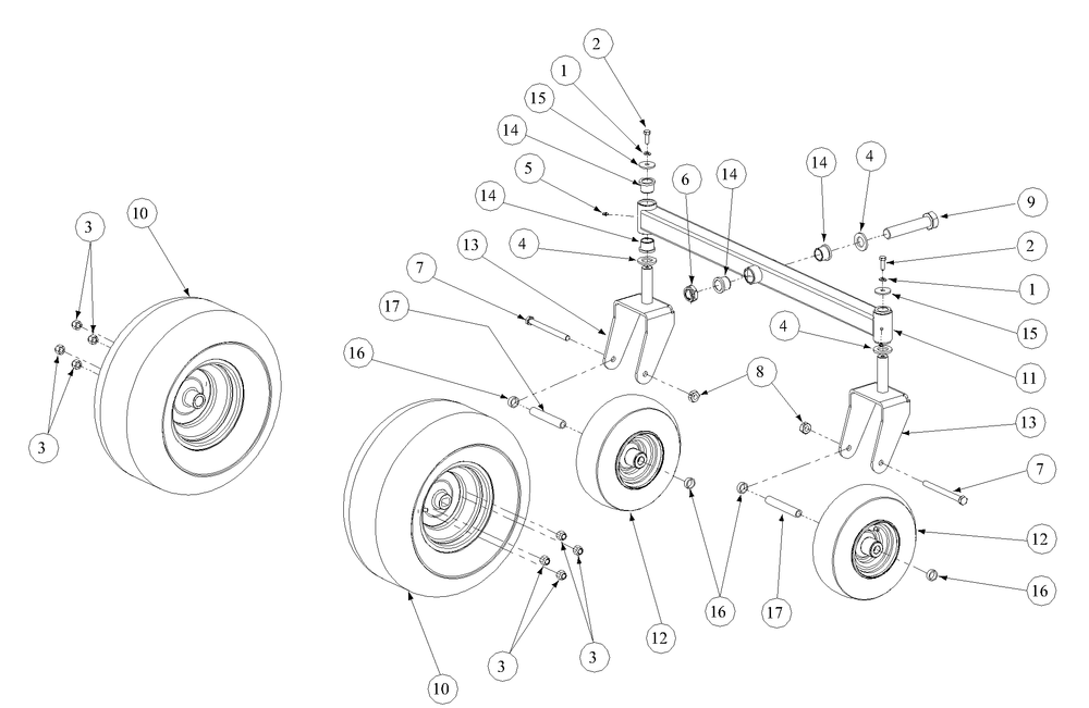 Front Caster 44 And Wheel Assembly Diagram and Parts List for Z-FORCE44 53AA5B6L-53AA5B6L709-53AA5B6L710-53AA5B6L712 Cub Cadet Lawn Tractor
